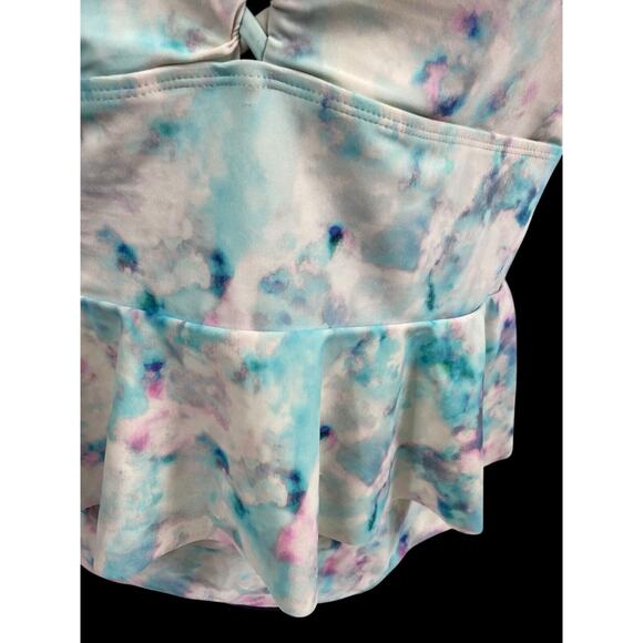 Torrid Swimsuit Size 1 / 1X 16 18 Watercolor Floral Ruffle One Piece White Blue - Picture 7 of 12